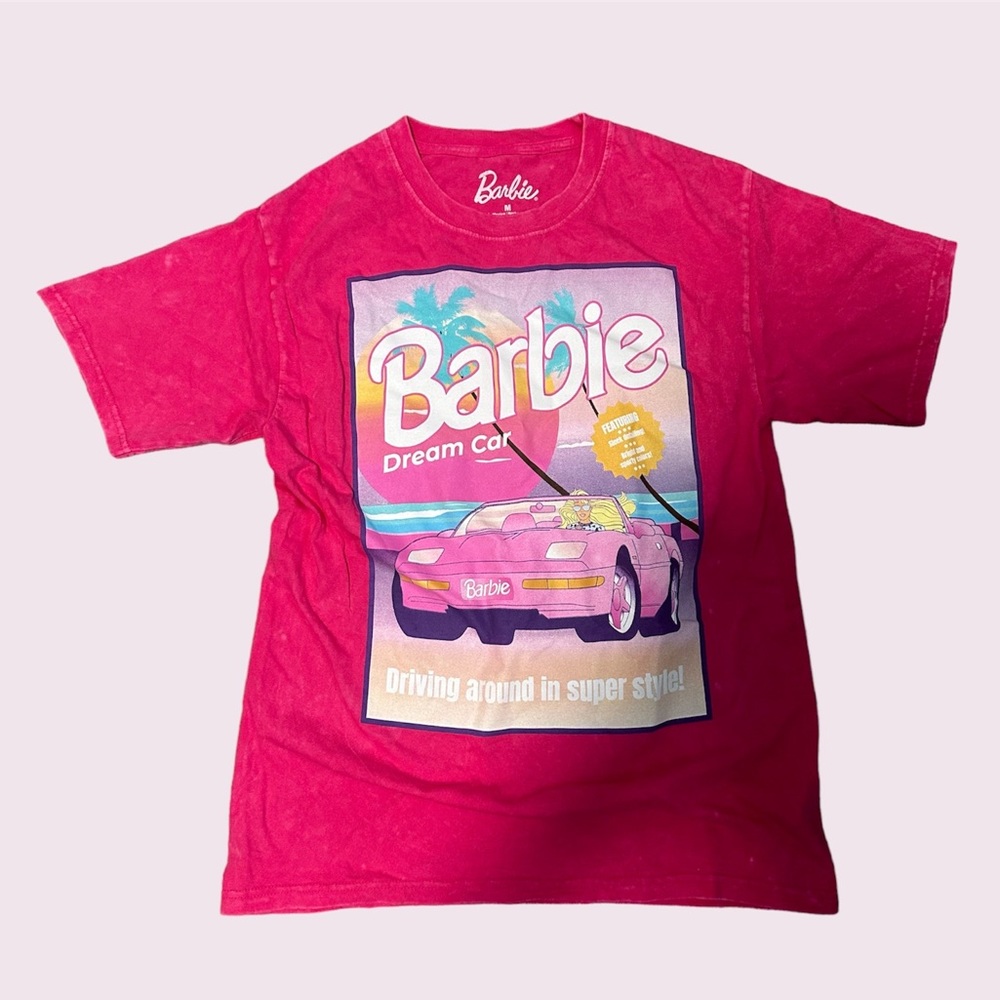 Barbie Movie Hot Pink T Shirt With Barbie Car Size Medium New Cotton NWOT
